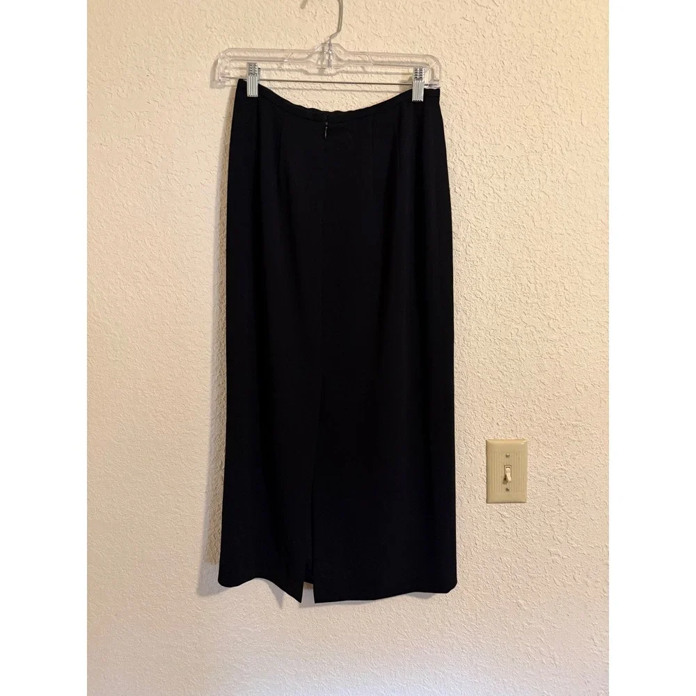 Talbots Petites Black Column Midi Skirt Size 4P Triacetate Blend Back Slit